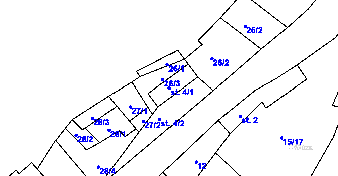 Parcela st. 4/1 v KÚ Veselíčko u Milevska, Katastrální mapa