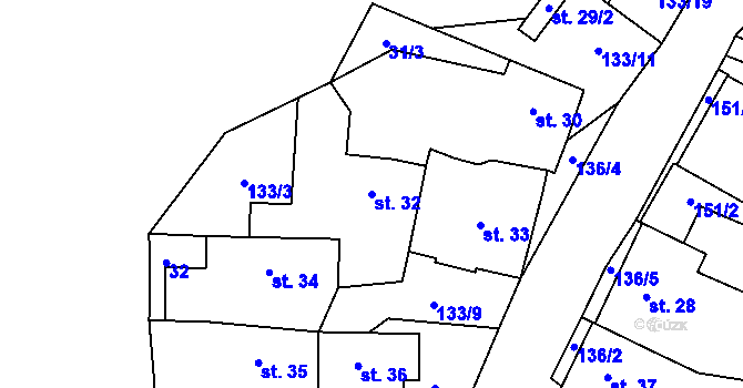 Parcela st. 32 v KÚ Veselíčko u Milevska, Katastrální mapa