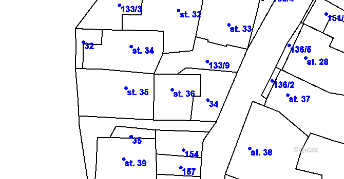 Parcela st. 36 v KÚ Veselíčko u Milevska, Katastrální mapa
