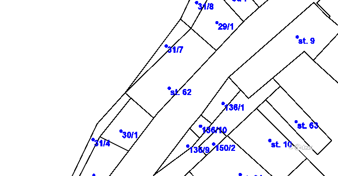 Parcela st. 62 v KÚ Veselíčko u Milevska, Katastrální mapa