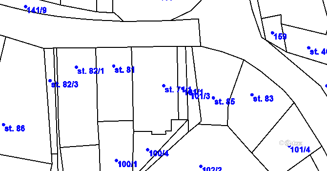 Parcela st. 71/1 v KÚ Veselíčko u Milevska, Katastrální mapa