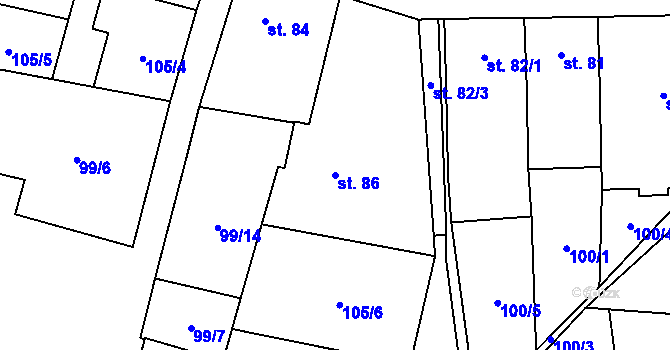 Parcela st. 86 v KÚ Veselíčko u Milevska, Katastrální mapa