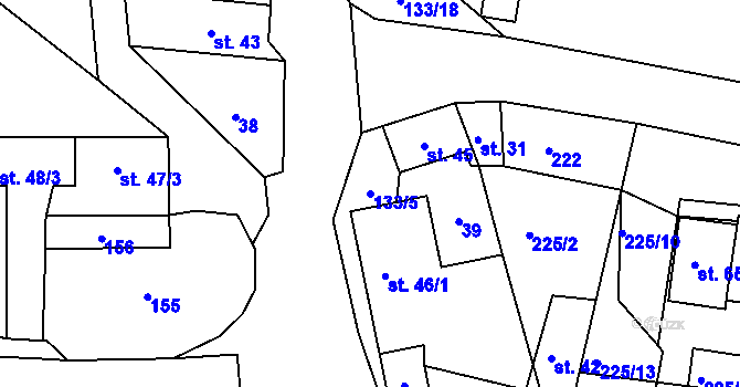 Parcela st. 133/5 v KÚ Veselíčko u Milevska, Katastrální mapa
