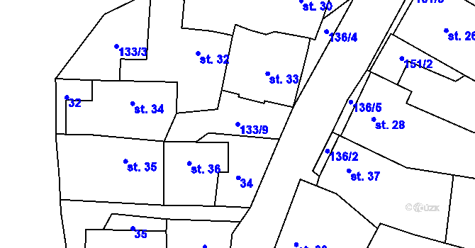 Parcela st. 133/9 v KÚ Veselíčko u Milevska, Katastrální mapa
