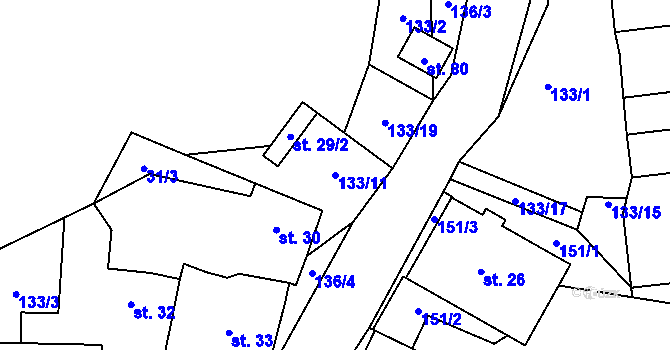 Parcela st. 133/11 v KÚ Veselíčko u Milevska, Katastrální mapa