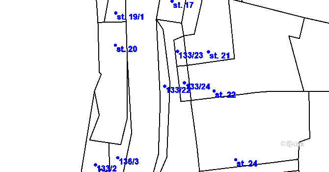 Parcela st. 133/22 v KÚ Veselíčko u Milevska, Katastrální mapa