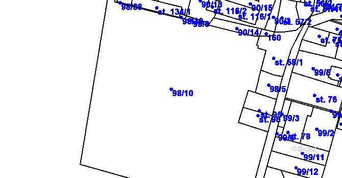 Parcela st. 98/10 v KÚ Veselíčko u Milevska, Katastrální mapa