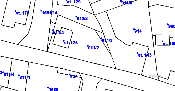 Parcela st. 911/2 v KÚ Veselíčko u Žďáru nad Sázavou, Katastrální mapa