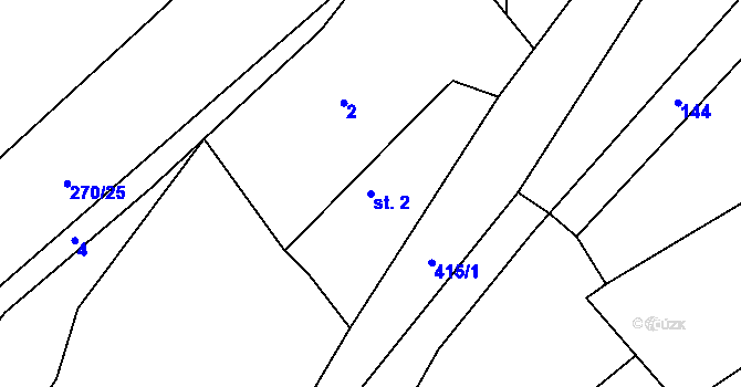 Parcela st. 2 v KÚ Tupec, Katastrální mapa