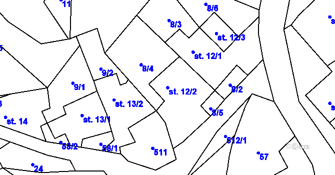 Parcela st. 12/2 v KÚ Tupec, Katastrální mapa