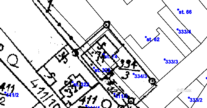 Parcela st. 74 v KÚ Tupec, Katastrální mapa