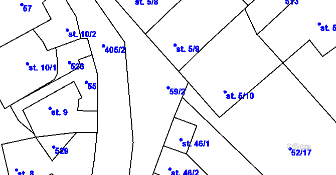 Parcela st. 59/2 v KÚ Tupec, Katastrální mapa