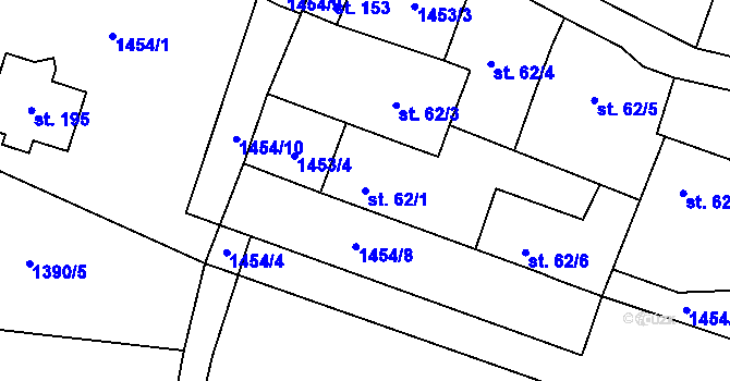 Parcela st. 62/1 v KÚ Jedovary, Katastrální mapa