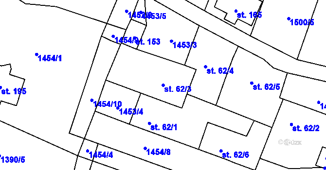 Parcela st. 62/3 v KÚ Jedovary, Katastrální mapa