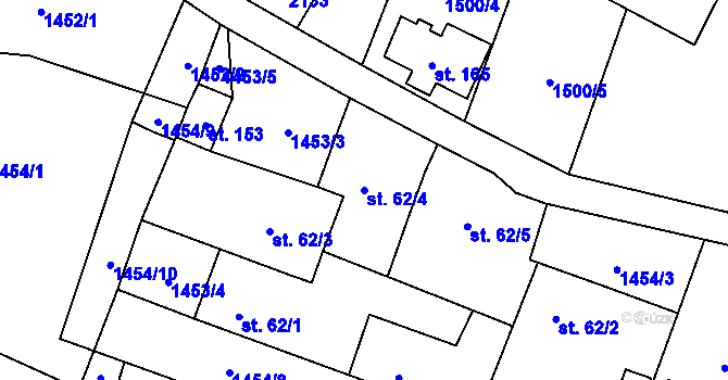 Parcela st. 62/4 v KÚ Jedovary, Katastrální mapa