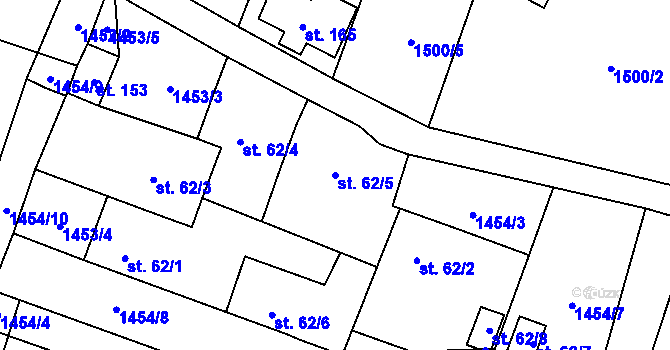 Parcela st. 62/5 v KÚ Jedovary, Katastrální mapa