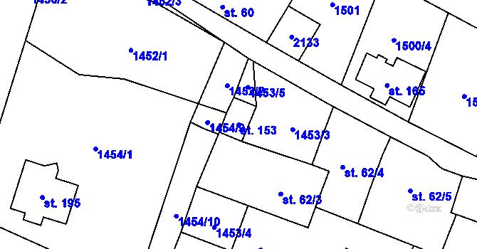 Parcela st. 153 v KÚ Jedovary, Katastrální mapa