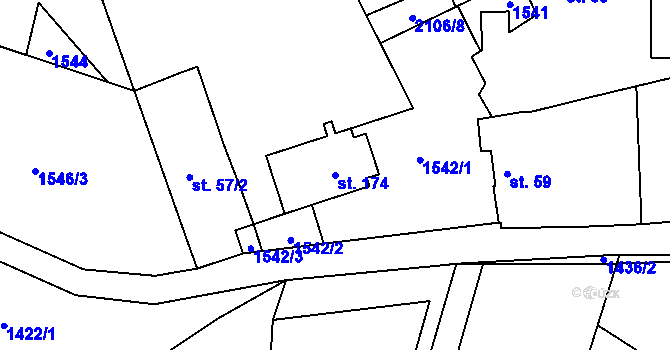Parcela st. 174 v KÚ Jedovary, Katastrální mapa