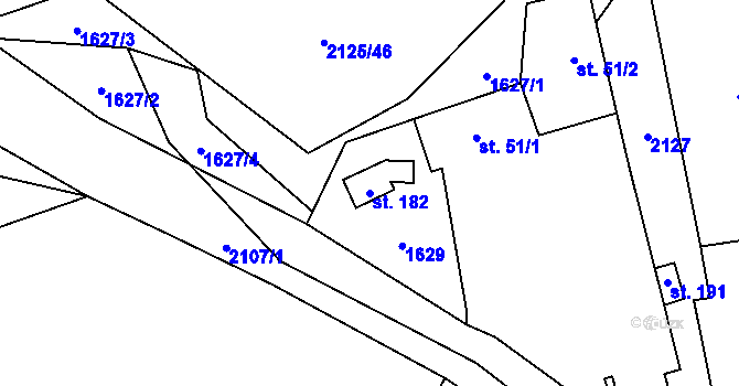 Parcela st. 182 v KÚ Jedovary, Katastrální mapa