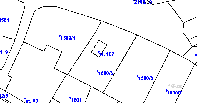 Parcela st. 187 v KÚ Jedovary, Katastrální mapa