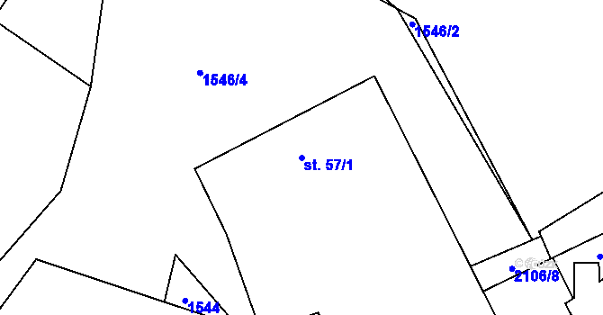 Parcela st. 57/1 v KÚ Jedovary, Katastrální mapa