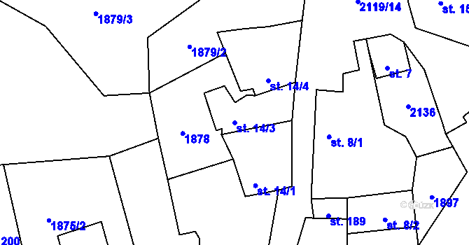 Parcela st. 14/3 v KÚ Ostrolovský Újezd, Katastrální mapa