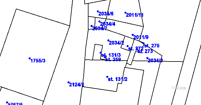 Parcela st. 131/3 v KÚ Ostrolovský Újezd, Katastrální mapa