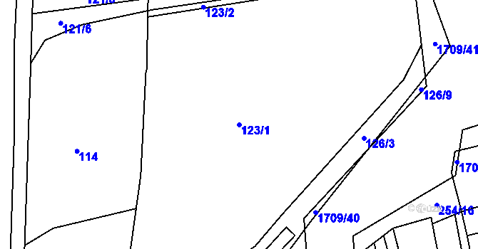 Parcela st. 123/1 v KÚ Otěvěk, Katastrální mapa