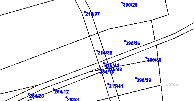 Parcela st. 215/38 v KÚ Otěvěk, Katastrální mapa