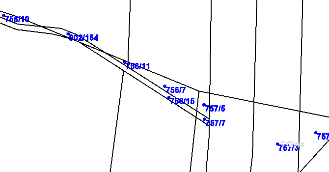 Parcela st. 756/7 v KÚ Otěvěk, Katastrální mapa