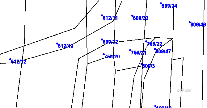 Parcela st. 756/20 v KÚ Otěvěk, Katastrální mapa