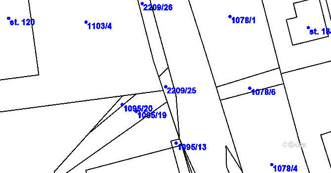 Parcela st. 2209/25 v KÚ Otěvěk, Katastrální mapa