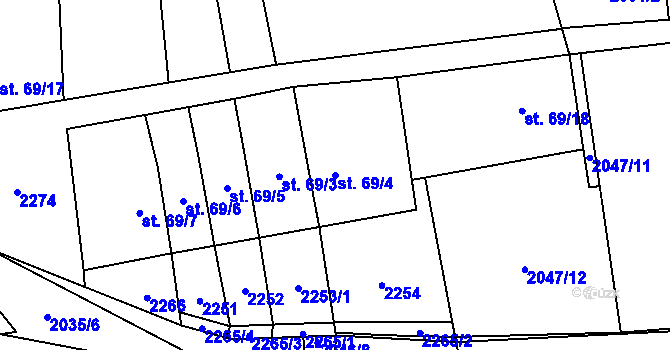 Parcela st. 69/4 v KÚ Otěvěk, Katastrální mapa
