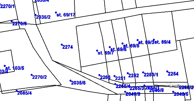 Parcela st. 69/7 v KÚ Otěvěk, Katastrální mapa