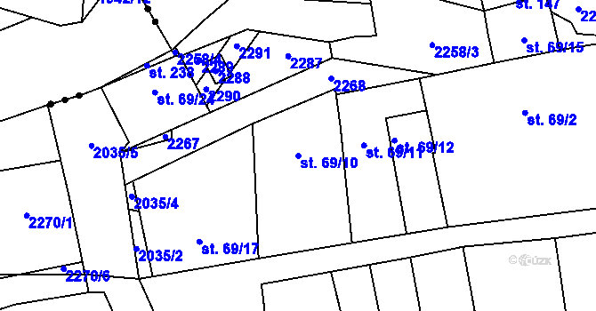 Parcela st. 69/10 v KÚ Otěvěk, Katastrální mapa