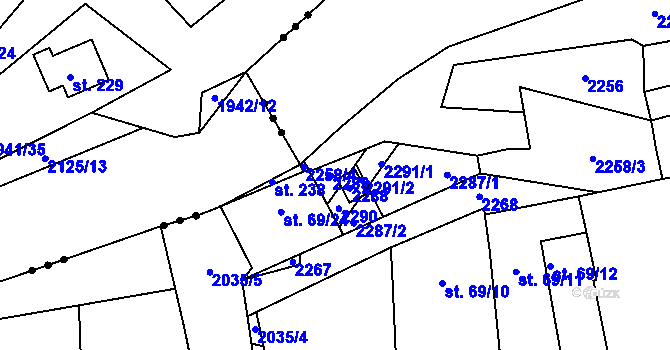 Parcela st. 69/13 v KÚ Otěvěk, Katastrální mapa
