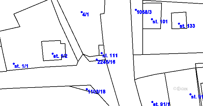 Parcela st. 111 v KÚ Otěvěk, Katastrální mapa