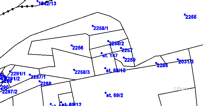 Parcela st. 147 v KÚ Otěvěk, Katastrální mapa