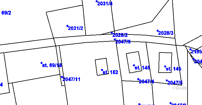 Parcela st. 2047/3 v KÚ Otěvěk, Katastrální mapa