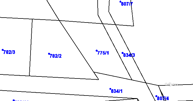 Parcela st. 775/1 v KÚ Otěvěk, Katastrální mapa
