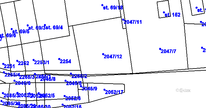 Parcela st. 2047/12 v KÚ Otěvěk, Katastrální mapa