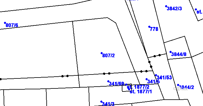 Parcela st. 807/2 v KÚ Otěvěk, Katastrální mapa