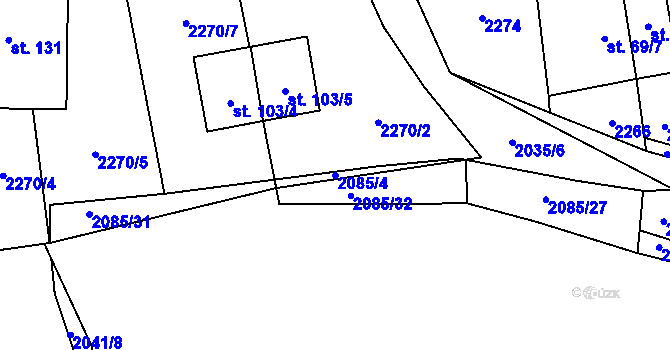 Parcela st. 2085/4 v KÚ Otěvěk, Katastrální mapa