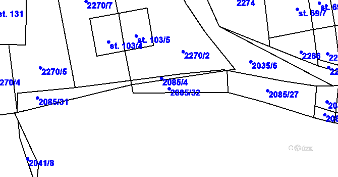 Parcela st. 2085/32 v KÚ Otěvěk, Katastrální mapa