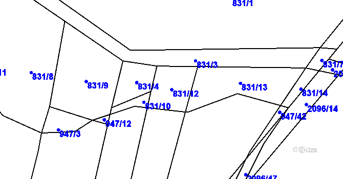 Parcela st. 831/12 v KÚ Rankov u Trhových Svinů, Katastrální mapa