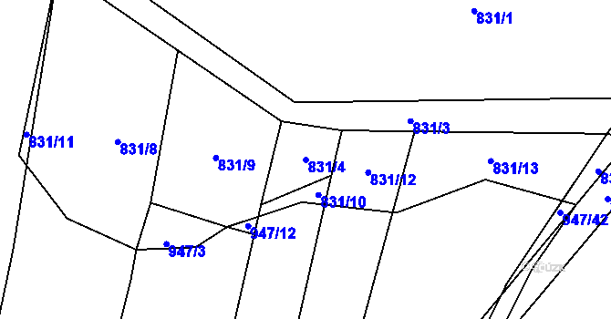 Parcela st. 831/4 v KÚ Rankov u Trhových Svinů, Katastrální mapa