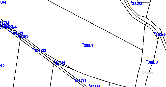 Parcela st. 388/1 v KÚ Veselov, Katastrální mapa