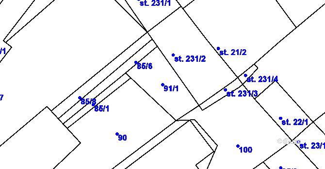 Parcela st. 91/1 v KÚ Veselý Žďár, Katastrální mapa