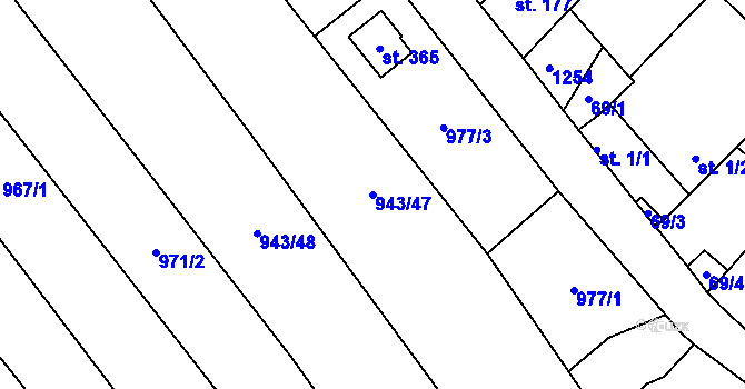 Parcela st. 943/47 v KÚ Veselý Žďár, Katastrální mapa