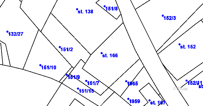 Parcela st. 166 v KÚ Veselý Žďár, Katastrální mapa